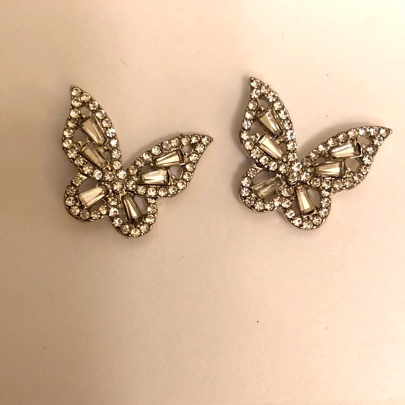 Silver + Cubic Zirconia Crystal Butterfly Earrings - Picture 4 of 4
